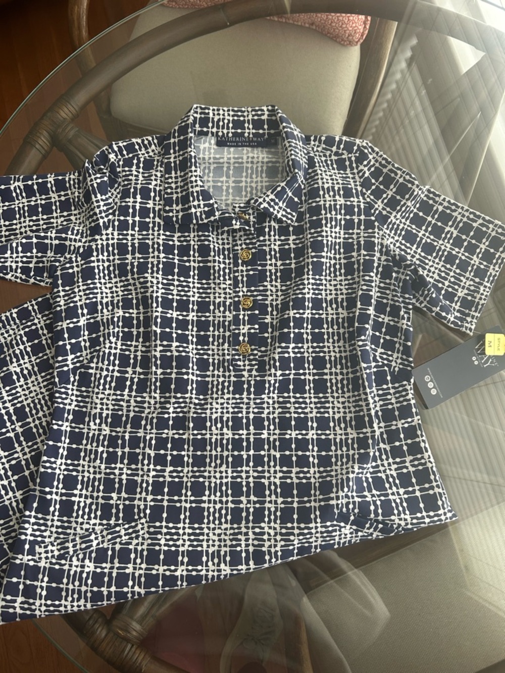 Navy & White Grid Print dress